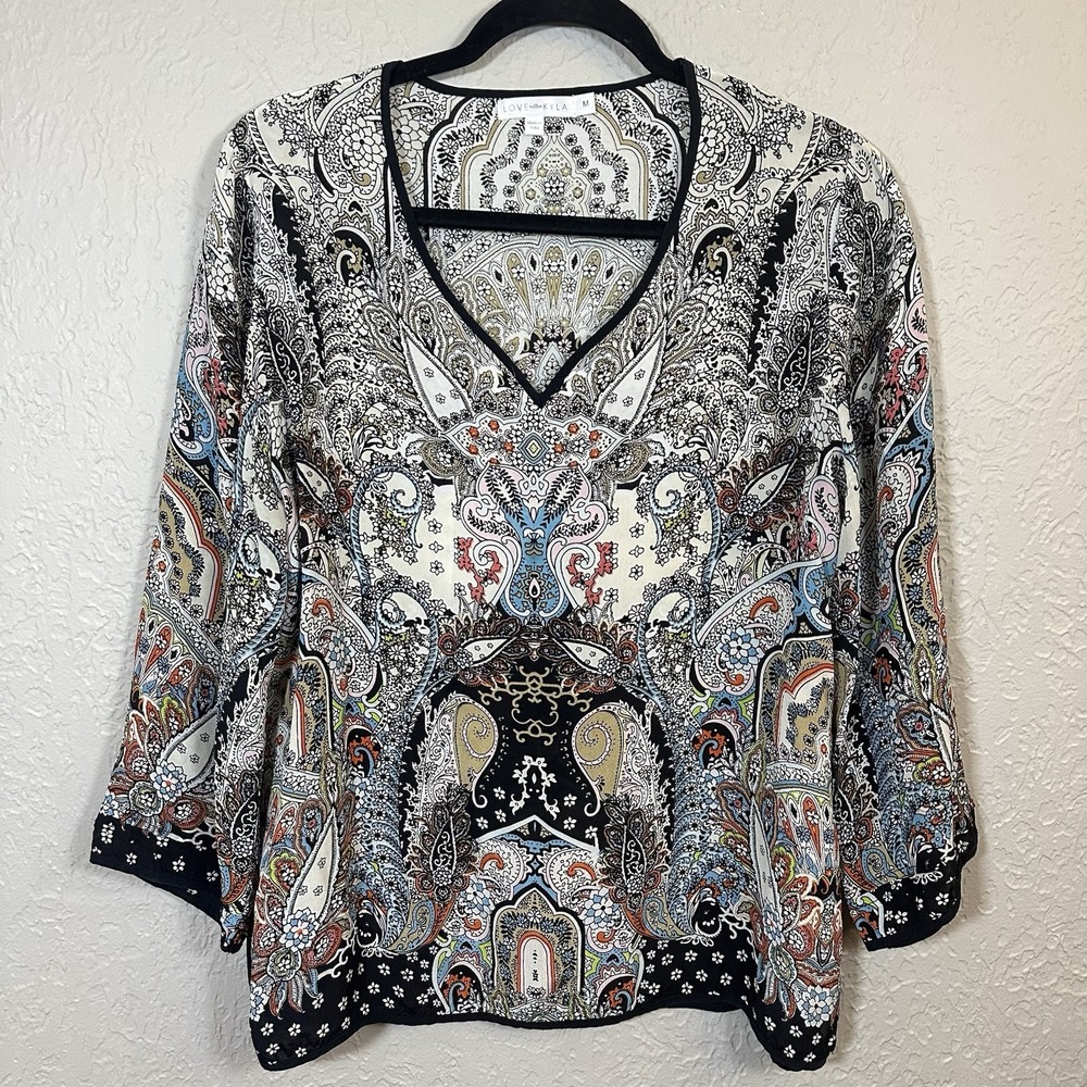 LOVE KYLA M Boho Print Tunic Top Peasant Paisley Aztec Hippie Anthropologie